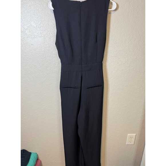 H&M Black Sleeveless Jumpsuit Wrap Front Belted Pockets Women's Size 12 - Picture 2 of 4